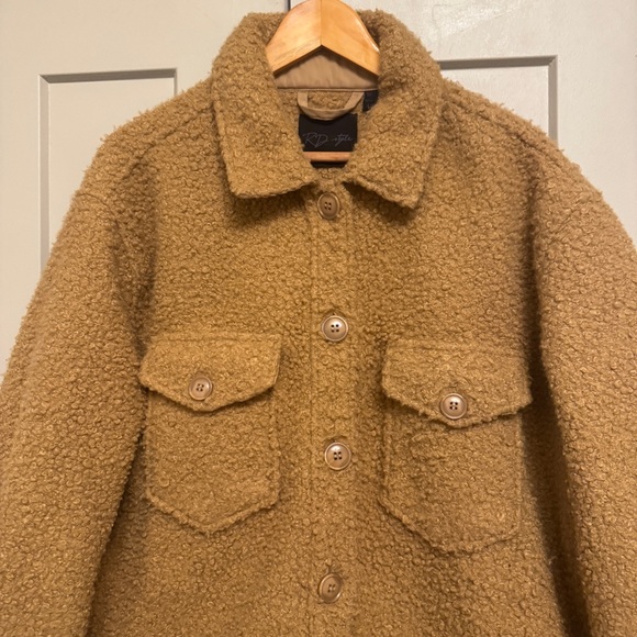 RD Style Camel Teddy Shacket | Cozy Oversized Button-Up Jacket - Picture 3 of 3